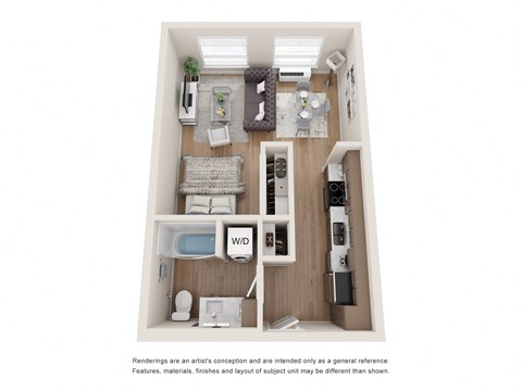 Floor plan for studio, 1 bath, 495 sqft